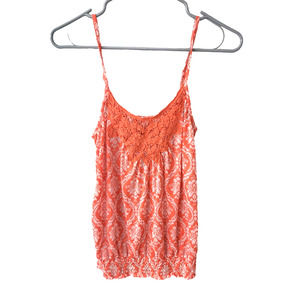 Charlotte Russe Coral and White Smocked Waist Tank Top - Medium